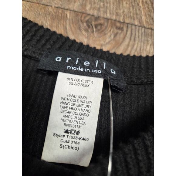 Ariella Ribbed Black High-Low Made in USA Black Long Sleeve Blouse Shirt Small - Picture 3 of 4